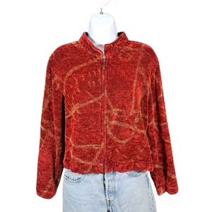 Maude Andrade Handwoven Art-to-Wear Chenille Jacket Full Zip‎ Red Large Boxy